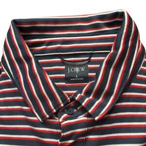 J Crew Polo Men's Large Short Sleeve Striped Shirt Navy Red White Coolmax Mesh